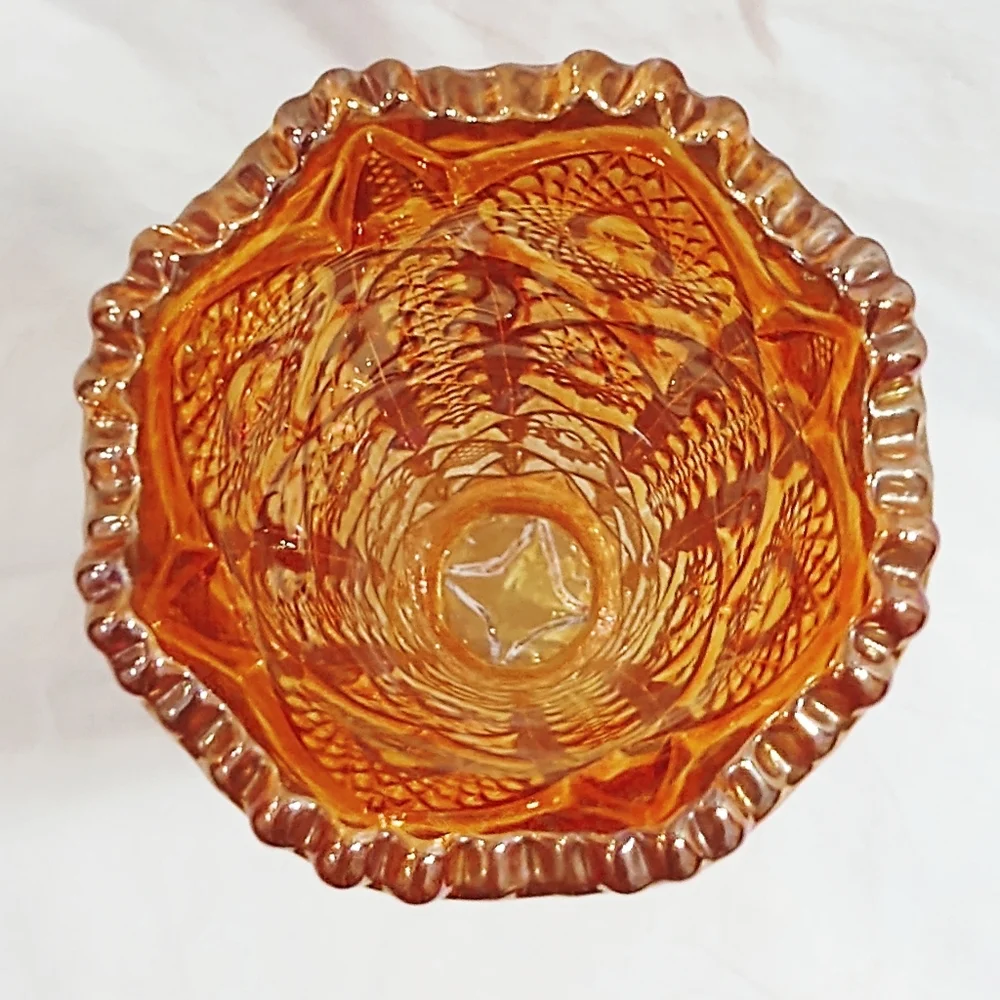 Vintage Imperial Glass Iridescent Marigold Daisy & Button Carnival Glass Vase - Picture 5 of 7